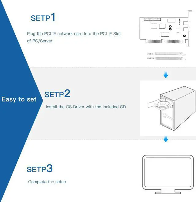 Alt view image 6 of 7 - 10Gb PCI-E Network Card NIC, Dual RJ45 Ports, Compare to Intel X540-T2, with Intel X540-BT2 Chip, PCI Express X8, 10Gbase-T LAN Adapter Support Windows Server/Windows/Linux/VMware