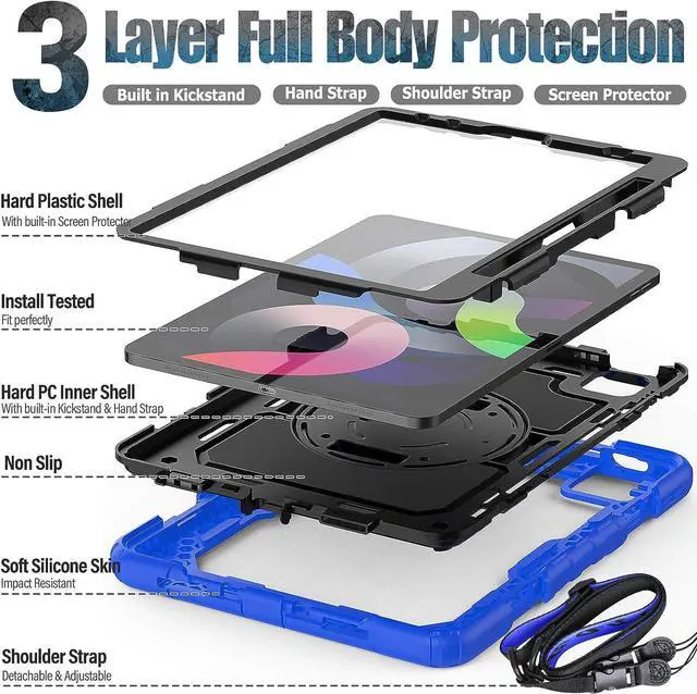 Alt view image 6 of 6 - iPad Air 5th/4th Generation Case, iPad Air 10.9 Case 2022 2020, Full Protection Rugged Case for iPad Air 5/Air 4