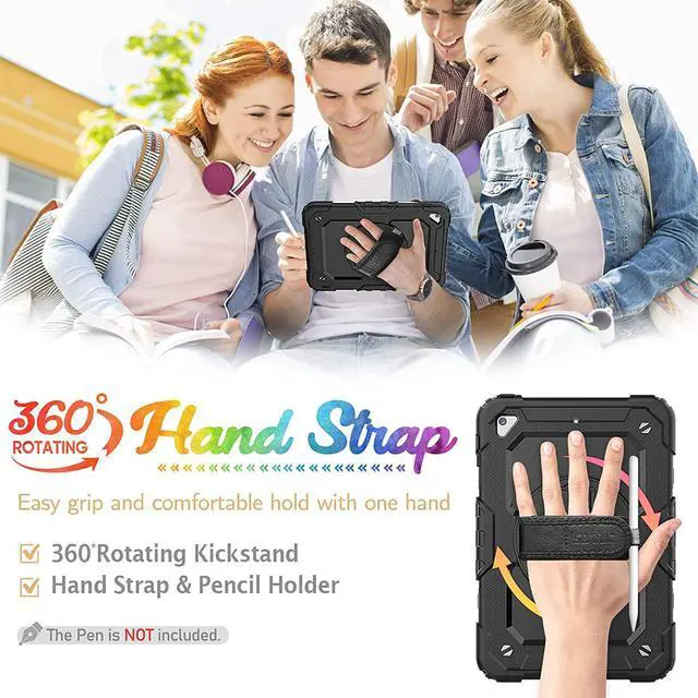 Alt view image 3 of 6 - iPad Mini 5 Case, iPad Mini 4 Case,  Full Body Protection Shockproof Case with Screen Protector Pencil Holder [360 Rotating Hand Strap/Stand] Shoulder Strap for 7.9'' iPad Mini 4th/5th Gen
