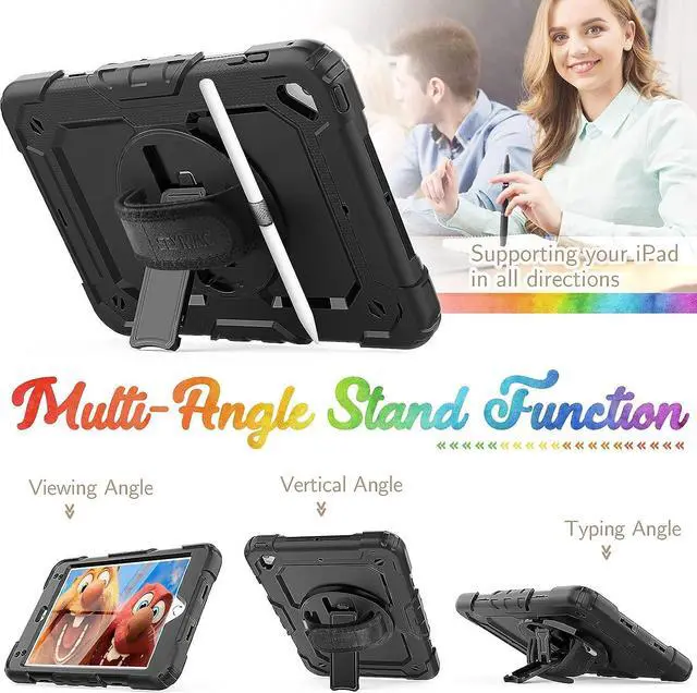 Alt view image 4 of 6 - iPad Mini 5 Case, iPad Mini 4 Case,  Full Body Protection Shockproof Case with Screen Protector Pencil Holder [360 Rotating Hand Strap/Stand] Shoulder Strap for 7.9'' iPad Mini 4th/5th Gen