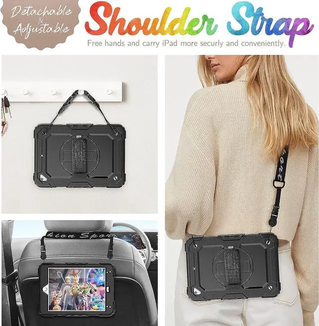 Alt view image 5 of 6 - iPad Mini 5 Case, iPad Mini 4 Case,  Full Body Protection Shockproof Case with Screen Protector Pencil Holder [360 Rotating Hand Strap/Stand] Shoulder Strap for 7.9'' iPad Mini 4th/5th Gen