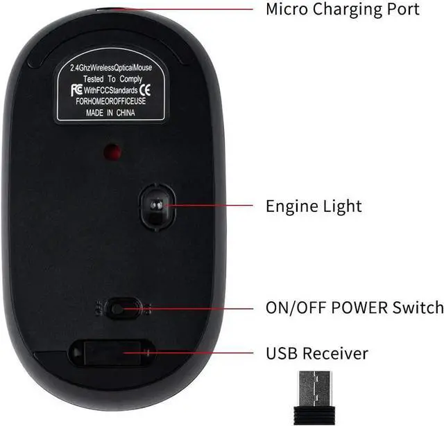 Alt view image 4 of 7 - Wireless Mouse, 2.4G Portable USB Wireless Mouse Computer Mice, Wireless Mouse Rechargeable Slim, 1200DPI Office and Home Cordless Mice for Laptop Mac PC Computer Windows XP/Vista /7/8/10 (Black)
