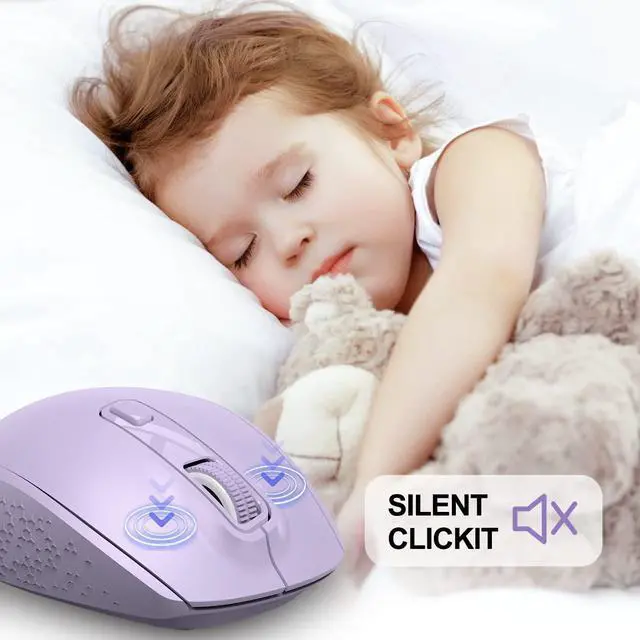 Alt view image 3 of 7 - Wireless Bluetooth Mouse, WisFox Silent Mouse Easy-Switch to 3 Devices, Portable Cordless Mice for Laptop Computer PC (Purple)