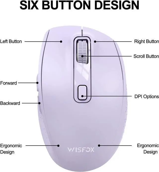 Alt view image 5 of 7 - Wireless Bluetooth Mouse, WisFox Silent Mouse Easy-Switch to 3 Devices, Portable Cordless Mice for Laptop Computer PC (Purple)