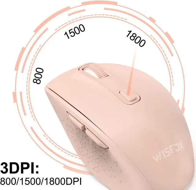 Alt view image 4 of 7 - Wireless Bluetooth Mouse, WisFox Silent Mouse Easy-Switch to 3 Devices, Portable Cordless Mice for Laptop Computer PC (Pink)