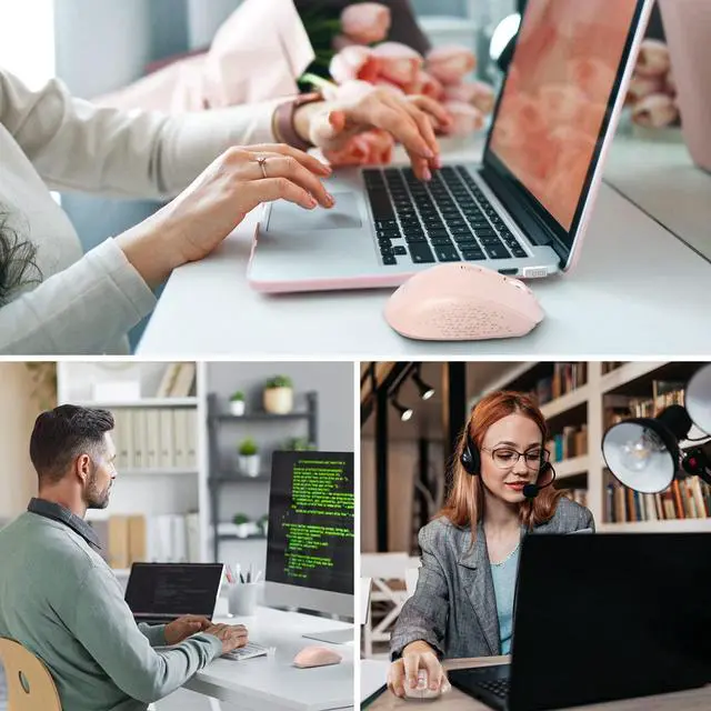 Alt view image 7 of 7 - Wireless Bluetooth Mouse, WisFox Silent Mouse Easy-Switch to 3 Devices, Portable Cordless Mice for Laptop Computer PC (Pink)