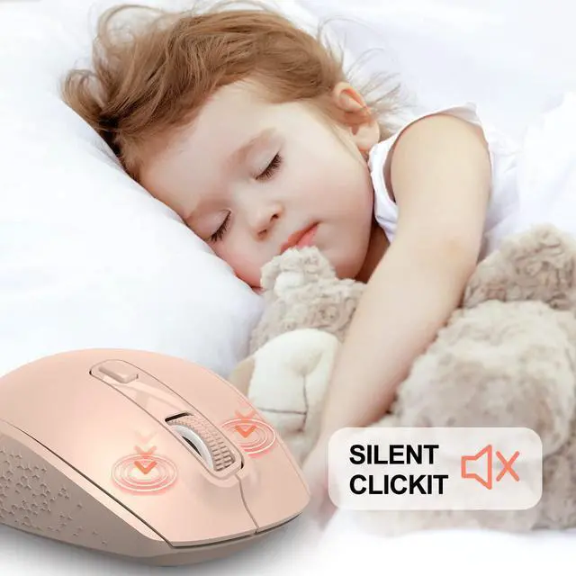 Alt view image 3 of 7 - Wireless Bluetooth Mouse, WisFox Silent Mouse Easy-Switch to 3 Devices, Portable Cordless Mice for Laptop Computer PC (Pink)