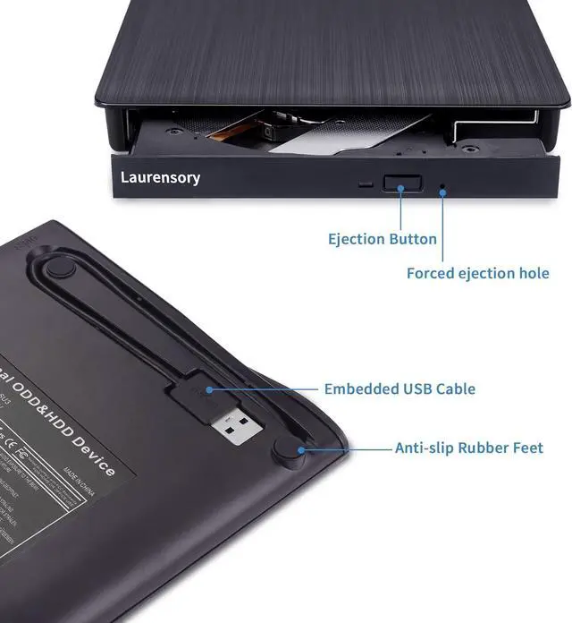 Alt view image 4 of 7 - External DVD Drive USB 3.0 Type-C USB Portable Player for Laptop CD DVD +/-RW Disk Drive CD ROM Burner Writer CD/DVD Burner Reader Compatible with Desktop Windows Linux OS Apple MacBook