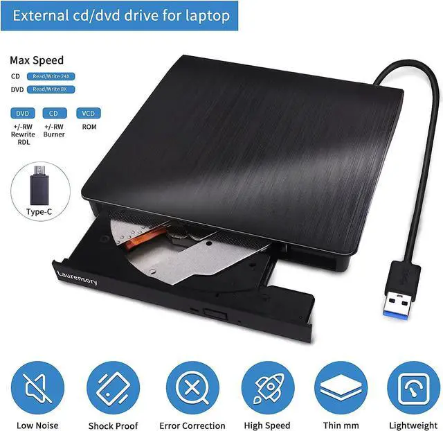Alt view image 5 of 7 - External DVD Drive USB 3.0 Type-C USB Portable Player for Laptop CD DVD +/-RW Disk Drive CD ROM Burner Writer CD/DVD Burner Reader Compatible with Desktop Windows Linux OS Apple MacBook