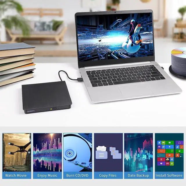 Alt view image 6 of 7 - External DVD Drive USB 3.0 Type-C USB Portable Player for Laptop CD DVD +/-RW Disk Drive CD ROM Burner Writer CD/DVD Burner Reader Compatible with Desktop Windows Linux OS Apple MacBook