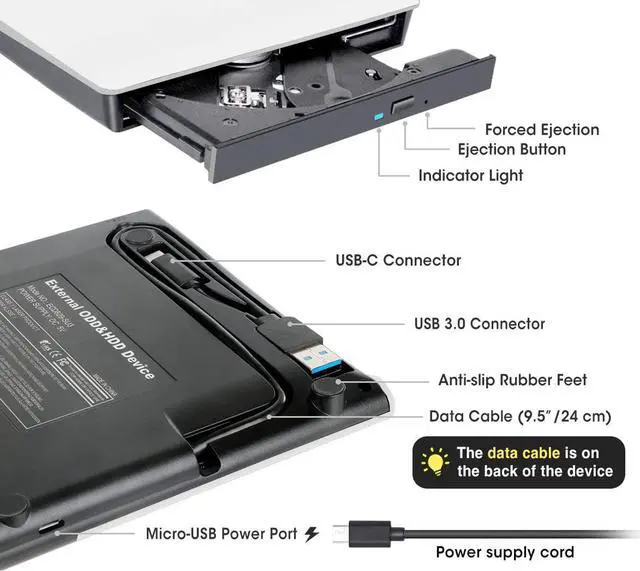 Alt view image 2 of 7 - External CD DVD Drive USB 3.0 & USB-C, Portable CD DVD ROM +/-RW Optical Disc Drive Player Reader Writer Burner for Apple Mac MacBook Pro/Air, iMac, Laptop Computer Windows 11/10/8/7, White