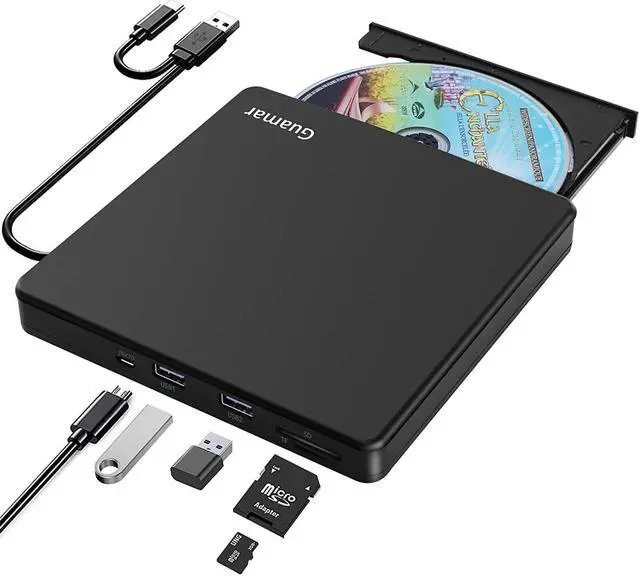 Main image of External CD/DVD Drive for Laptop, USB 3.0 Type-C CD Burner Portable +/-RW DVD Player CD ROM Disk Drive Reader Writer with SD/TF Slot & 2 USB for Mac MacBook PC Windows 11 Linux
