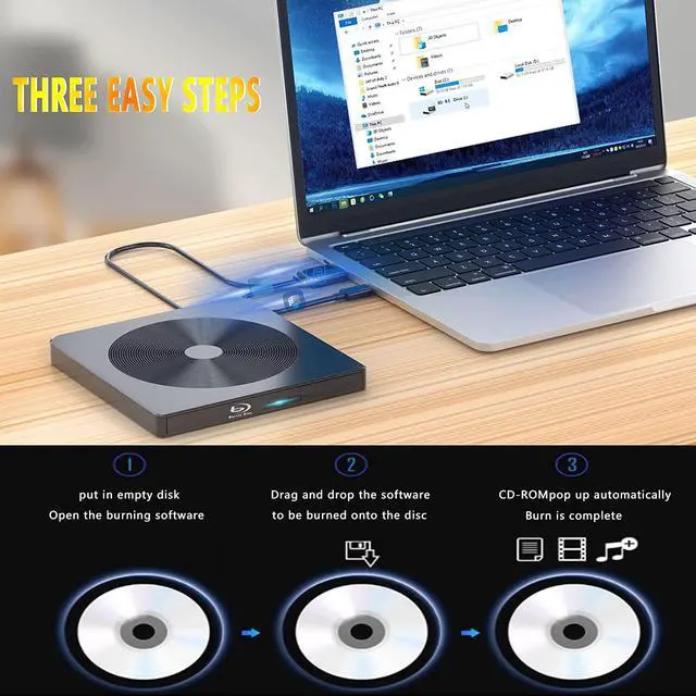 Alt view image 3 of 7 - External Blu ray Drive BD Player Read/Write Portable Blu-ray Drive Burner USB 3.0 and Type-C DVD Burner 3D Bluray Drive Compatible with/Win10/ Mac OS External blu-ray Drives blu ray Burner