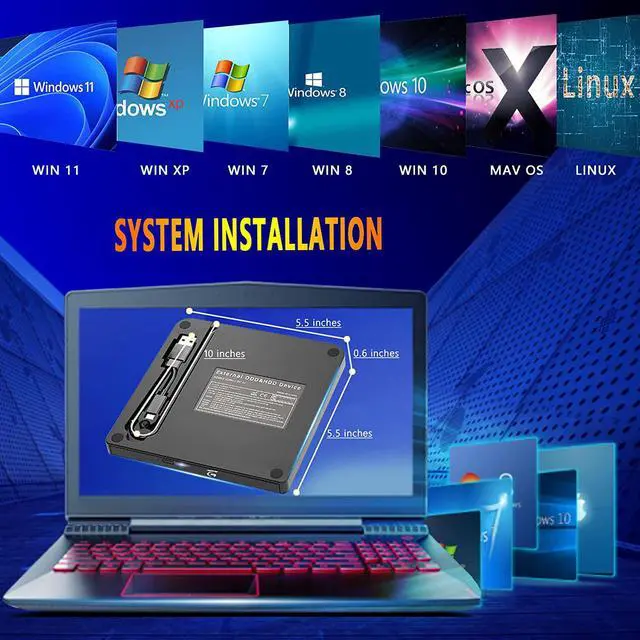 Alt view image 7 of 7 - External Blu ray Drive BD Player Read/Write Portable Blu-ray Drive Burner USB 3.0 and Type-C DVD Burner 3D Bluray Drive Compatible with/Win10/ Mac OS External blu-ray Drives blu ray Burner