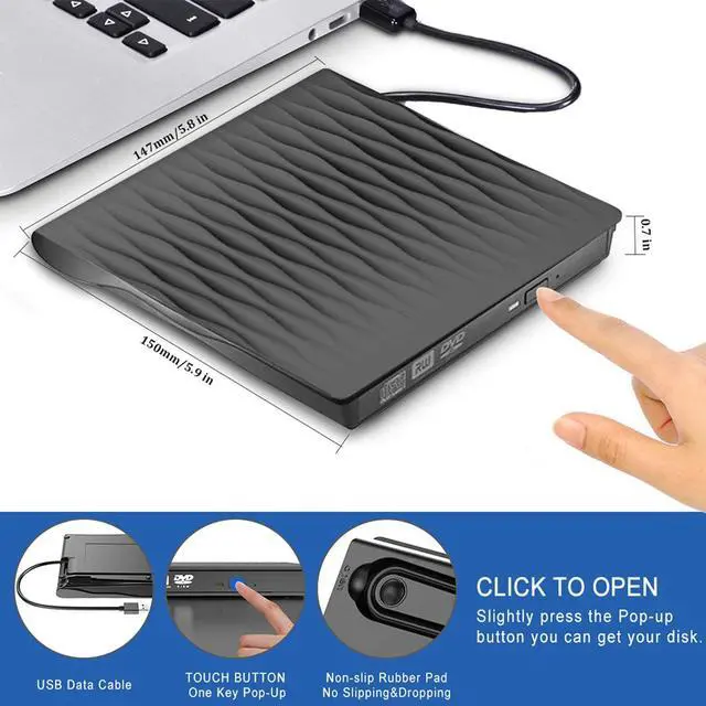 Alt view image 6 of 7 - External CD DVD Drive, USB 3.0 Slim External CD/DVD +/-RW Drive Writer Rewriter Burner, DORISO High Speed Data Transfer External DVD Drive for Laptop/Mac/Desktop/MacOS/Windows10/ 8/7