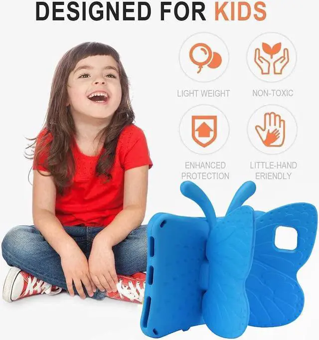 Alt view image 7 of 7 - Tab A8 10.5 X200 Kids Case Tab A8 10.5 Cute Butterfly Case with Stand for Kid Girl Light EVA Rugged Shockproof Heavy Duty Kids Friendly Full Cover For Tab A8 (Blue)
