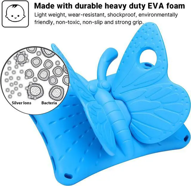 Alt view image 3 of 7 - Samsung Galaxy Tab A 8.4 Kids case Cute Butterfly Case with Stand for Kids Light Weight EVA Rugged Shockproof Heavy Duty Kids Friendly Full Cover for Samsung Tab A 8.4 2021 2020 (Blue)
