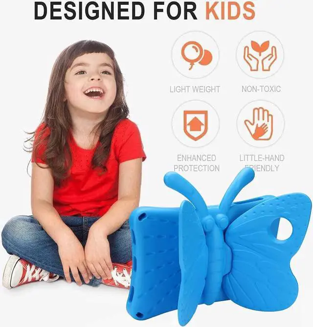Alt view image 7 of 7 - Samsung Galaxy Tab A 8.4 Kids case Cute Butterfly Case with Stand for Kids Light Weight EVA Rugged Shockproof Heavy Duty Kids Friendly Full Cover for Samsung Tab A 8.4 2021 2020 (Blue)