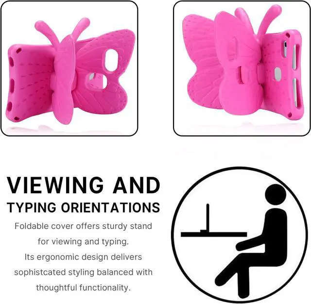 Alt view image 2 of 7 - Moto Tab G20 8.0 2021 Pretty Butterfly Case for Kids Girl Light Safe EVA Foam Full Cover Sturdy Moto Tab G20 Kids case with Stand Pencil Holder Shockproof Rugged case for Motorola Tab G20 (Rose)
