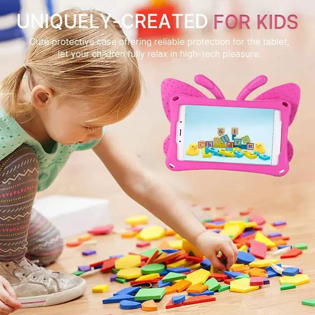 Alt view image 3 of 7 - Moto Tab G20 8.0 2021 Pretty Butterfly Case for Kids Girl Light Safe EVA Foam Full Cover Sturdy Moto Tab G20 Kids case with Stand Pencil Holder Shockproof Rugged case for Motorola Tab G20 (Rose)
