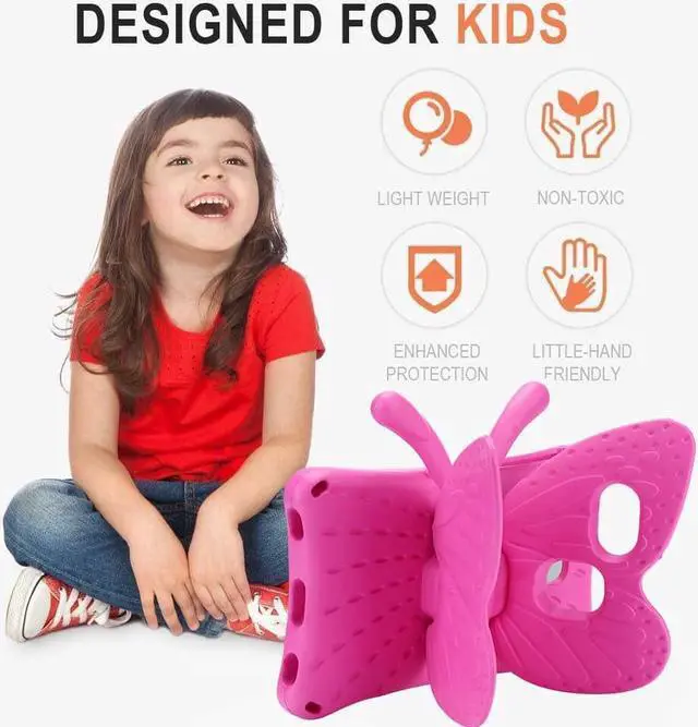 Alt view image 4 of 7 - Moto Tab G20 8.0 2021 Pretty Butterfly Case for Kids Girl Light Safe EVA Foam Full Cover Sturdy Moto Tab G20 Kids case with Stand Pencil Holder Shockproof Rugged case for Motorola Tab G20 (Rose)