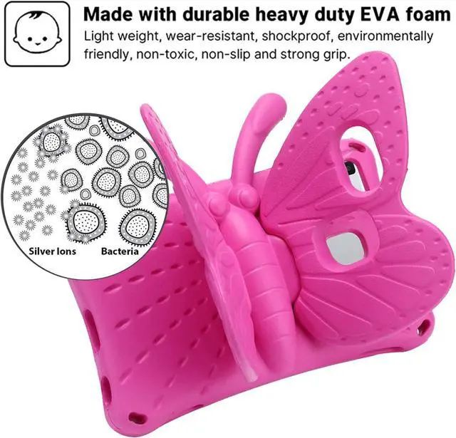 Alt view image 5 of 7 - Moto Tab G20 8.0 2021 Pretty Butterfly Case for Kids Girl Light Safe EVA Foam Full Cover Sturdy Moto Tab G20 Kids case with Stand Pencil Holder Shockproof Rugged case for Motorola Tab G20 (Rose)