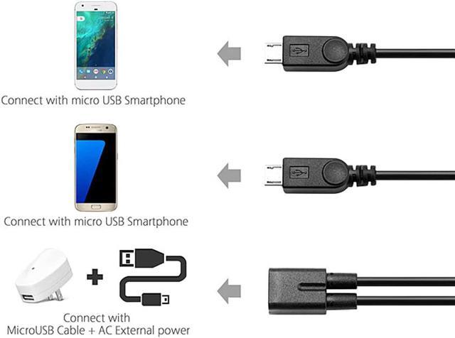 Cablecc Cavo Prolunga Da Micro USB Femmina A 2 Micro USB Maschio, Per Caricare Due Dispositivi Contemporaneamente, 20,5 Cm, Nero