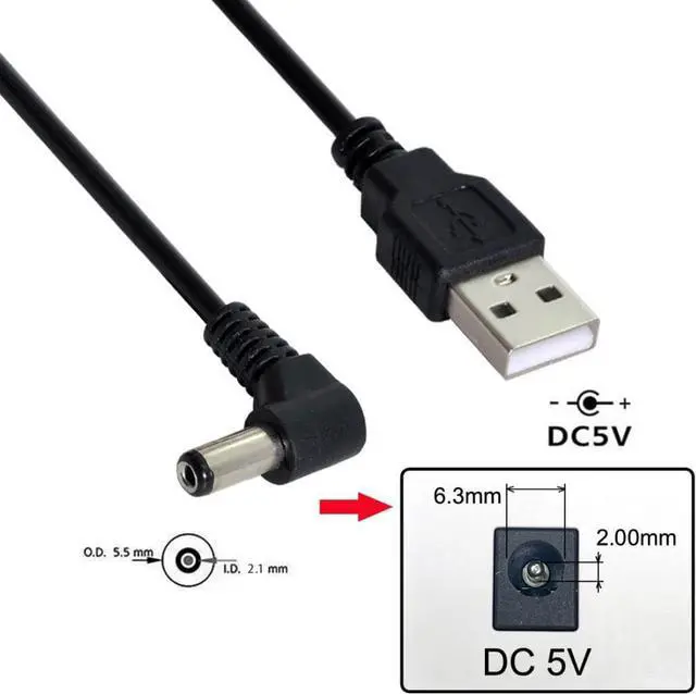 Alt view image 2 of 7 - USB 2.0 Type A Male to Right Angled 90 Degree 5.5 x 2.1mm DC 5V Power Plug Barrel Connector Charge Cable 100cm