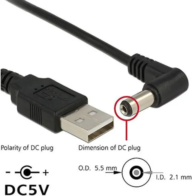 Alt view image 7 of 7 - USB 2.0 Type A Male to Right Angled 90 Degree 5.5 x 2.1mm DC 5V Power Plug Barrel Connector Charge Cable 100cm