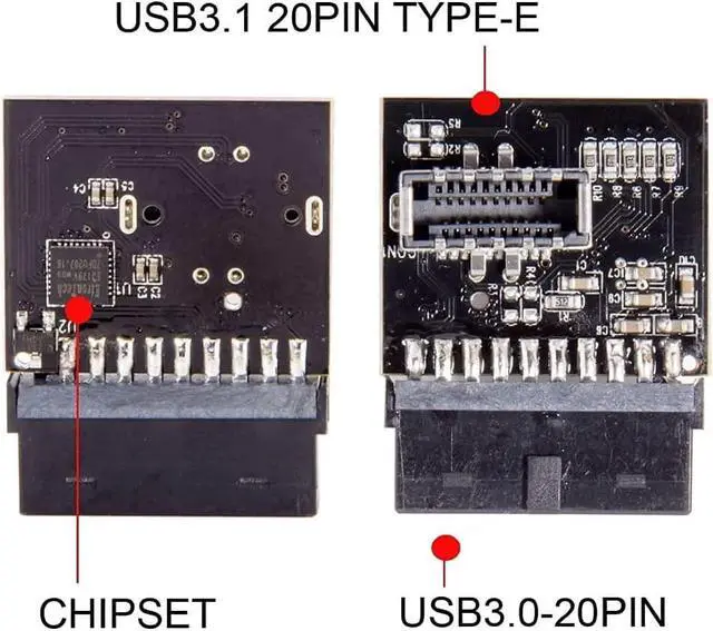 Alt view image 4 of 7 - Type-E Front Panel Socket Key-A USB 3.1 Female to USB 3.0 20 Pin Female Header to USB 3.0 Type-A Male Extension Adapter