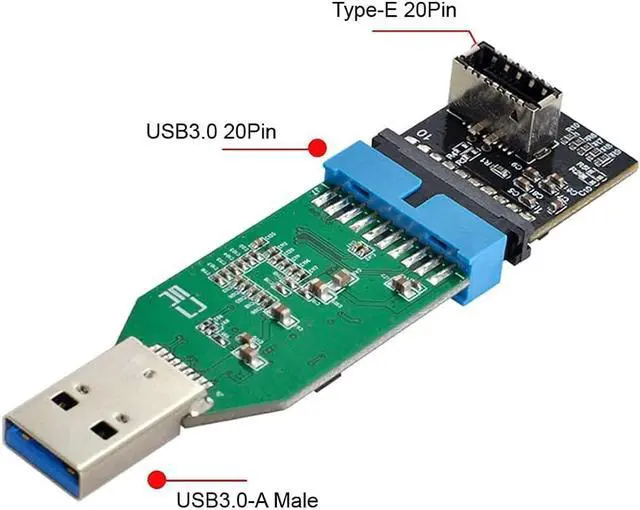 Alt view image 5 of 7 - Type-E Front Panel Socket Key-A USB 3.1 Female to USB 3.0 20 Pin Female Header to USB 3.0 Type-A Male Extension Adapter