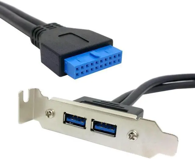 Alt view image 6 of 7 - USB 3.0 Front Panel Header 19/20Pin 1 Male to 2 USB 3.0 Female Chassis Back Panel Port Extension Cable 50cm with 80mm PCI-E Slot Bracket