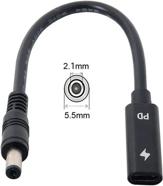 Alt view image 3 of 5 - Type C USB-C Female Input to DC 5.5x2.1mm Cable fit for Laptop DC 19.5V