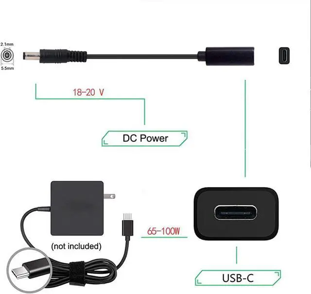 Alt view image 4 of 5 - Type C USB-C Female Input to DC 5.5x2.1mm Cable fit for Laptop DC 19.5V