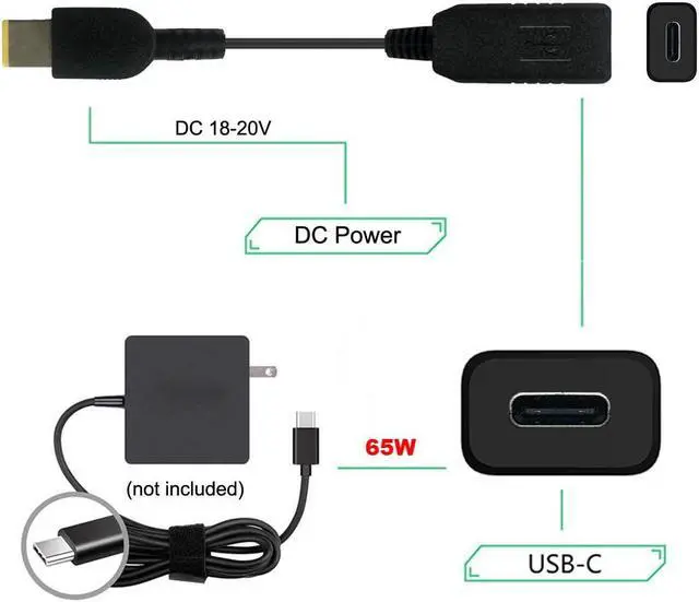 Alt view image 2 of 7 - USB 3.1 Type C USB-C to Rectangle 11.0x4.5mm PD 65W Emulator Trigger Cable for Laptop Thinkpad X1 Carbon X240 X250 Square Power Charge 65W PD USB Type-C