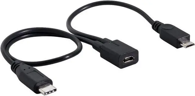 Alt view image 2 of 5 - Micro USB Female to USB 3.1 USB-C Type-C & Micro USB Male Splitter Charged Extension Cable