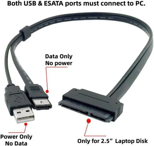 Alt view image 2 of 7 - 2.5 inch Hard Disk Drive SATA 22Pin to Esata Data + USB Powered Cable 50cm