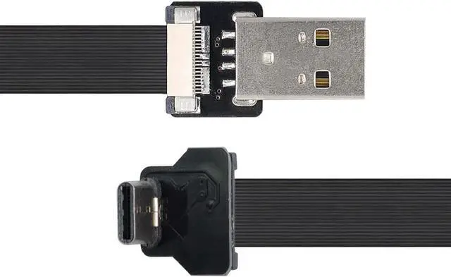 Alt view image 2 of 7 - Type-A USB 2.0 Male to Type-C USB-C Male Upward Angled 90 Degree Data Flat Slim FPC Cable 100CM for FPV & Disk & Phone