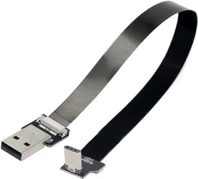 Alt view image 6 of 7 - Type-A USB 2.0 Male to Type-C USB-C Male Upward Angled 90 Degree Data Flat Slim FPC Cable 100CM for FPV & Disk & Phone