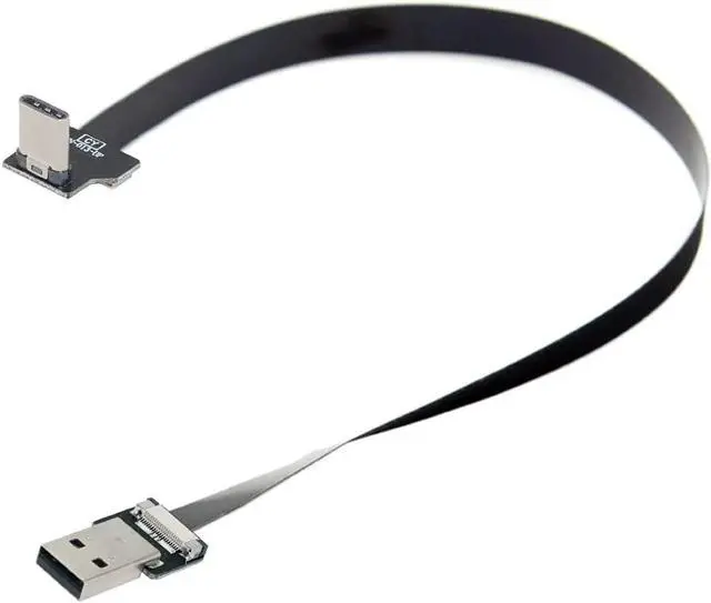 Alt view image 7 of 7 - Type-A USB 2.0 Male to Type-C USB-C Male Upward Angled 90 Degree Data Flat Slim FPC Cable 100CM for FPV & Disk & Phone