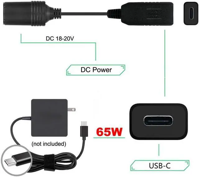 Alt view image 2 of 7 - CY USB-C Type-C to DC 20V Power Adapter USB-C to Cigarette Lighter Car Receptacle 65W Charger Cable