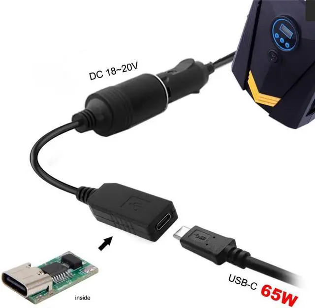 Alt view image 3 of 7 - CY USB-C Type-C to DC 20V Power Adapter USB-C to Cigarette Lighter Car Receptacle 65W Charger Cable