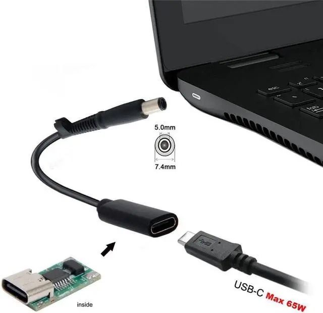 Alt view image 3 of 6 - USB-C Type C Female Input to DC 7.4x5.0mm Cable fit for Laptop DC 19.5V