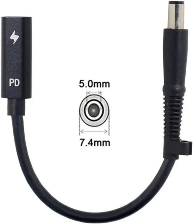 Alt view image 6 of 6 - USB-C Type C Female Input to DC 7.4x5.0mm Cable fit for Laptop DC 19.5V