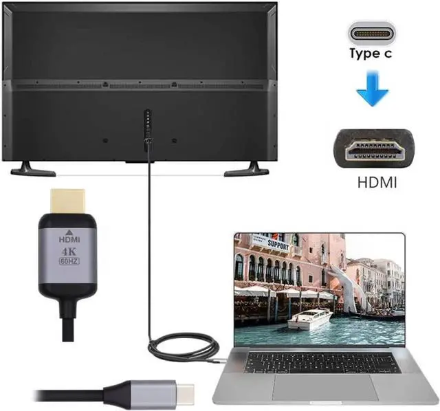 Alt view image 4 of 6 - USB C to HDMI Adapter 4K@60HZ for Monitor Laptop HDMI to USB C USB3.1 Type-C to HDMI Cable 1.8m