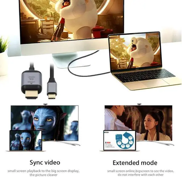 Alt view image 5 of 6 - USB C to HDMI Adapter 4K@60HZ for Monitor Laptop HDMI to USB C USB3.1 Type-C to HDMI Cable 1.8m