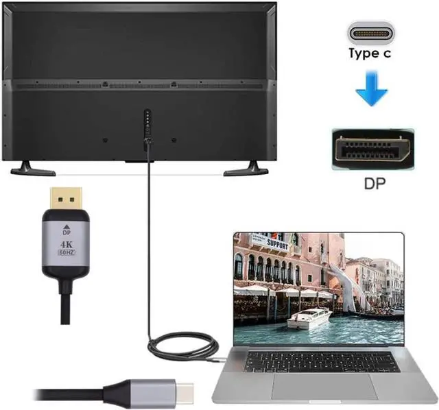 Alt view image 4 of 6 - USB C to Displayport Adapter 4K for Monitor Laptop DP Displayport to USB C Cable,USB3.1 Type-C Source to Displayport Sink Displays 1.8m