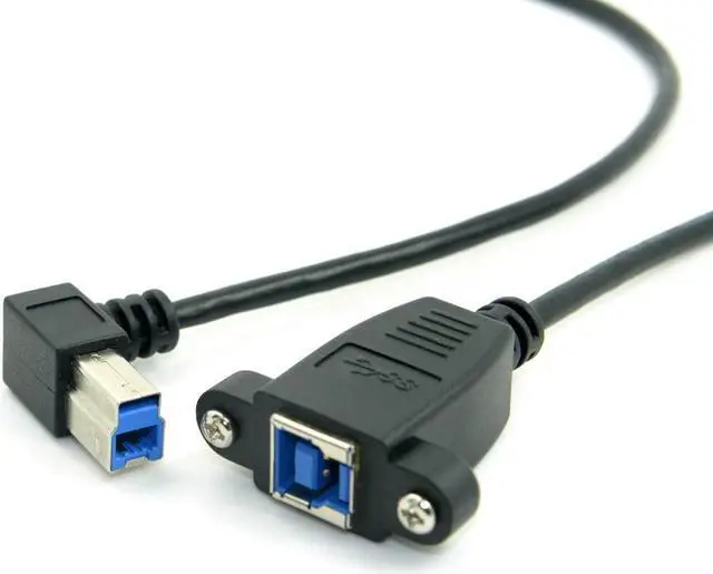 Alt view image 5 of 7 - 50cm USB 3.0 Back Panel Mount B Type Female to Right Angled 90 Degree B Type Male Extension Cable