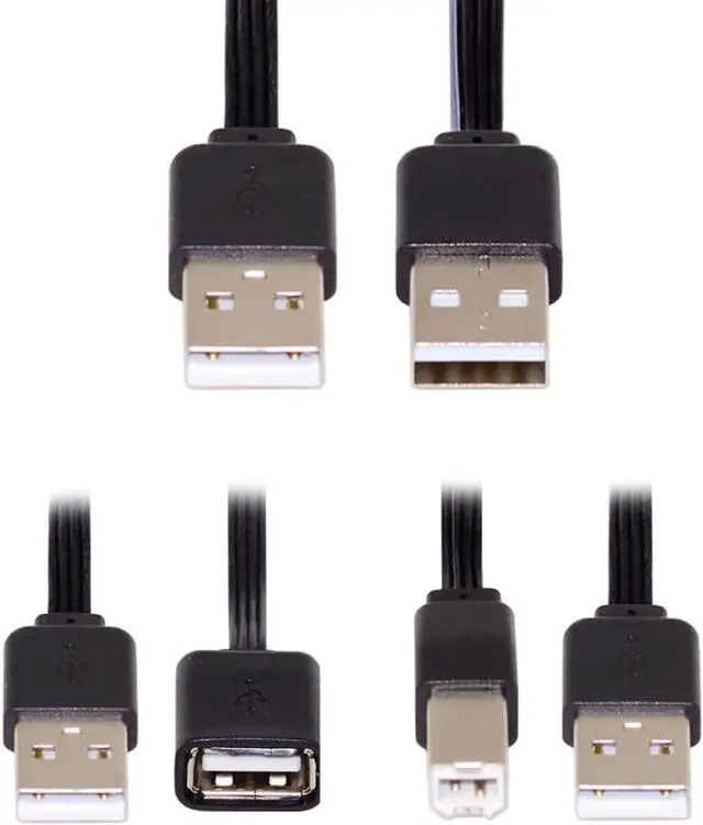 Main image of USB 2.0 Type-A Male to Type-B Type-A Male Female Extension Data Flat Slim Cable for Printer Disk & Phone 13cm 3Pcs/Set