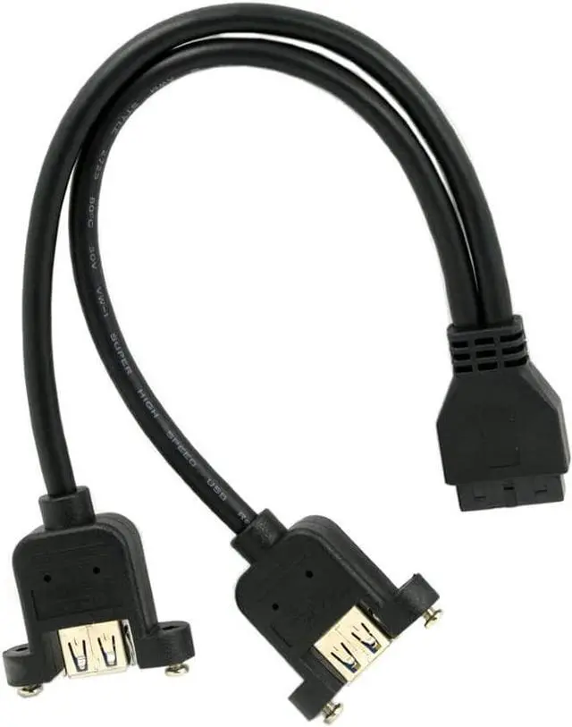 Alt view image 5 of 6 - 2 Ports USB 3.0 Female to Motherboard 20Pin Male Cable for Front Panel Screw Mount Type 30cm
